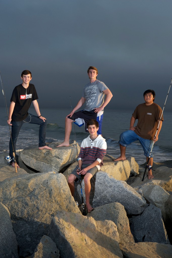 Palisades High School students (left to right) Chandler Shult, Reece Pascoe, Steve Martinez and founder Max Marguleas (front) are members of a non-profit, ‘Fishing 4 Homeless.” The club of young men donate their weekly catch of fish to the Santa Monica Food Bank. Rich Schmitt/Staff Photographer