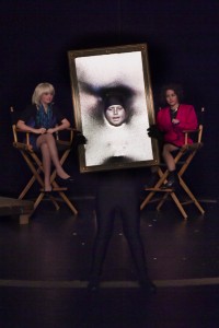 Hosts Rhoda (Caroline Weller) and Peggy Lee (Elle Baker) listen to the sassy Magic Mirror (Riley Stoler).                Photos: Cynthia C. Peterson 