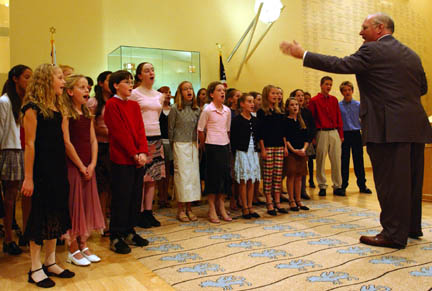 Louis Lebherz, director of music at Corpus Christi parish, led the inaugural performance of the Corpus Christi School choir at Tuesday nightÃÂ½s Interfaith Thanksgiving Service, held this year at Kehillat Israel on Sunset.