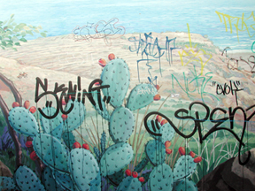 One of the many graffiti tags painted on the Clearwater Mural is the moniker, 