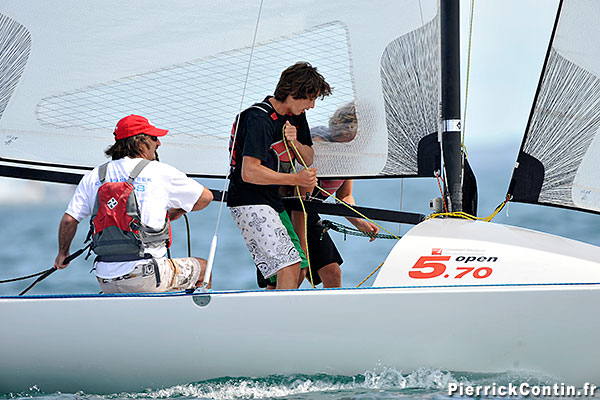 Rich Festa (left) keeps a watchful eye on his son Tony and Greg Dair at the European Championships off the coast of St. Malo, France.