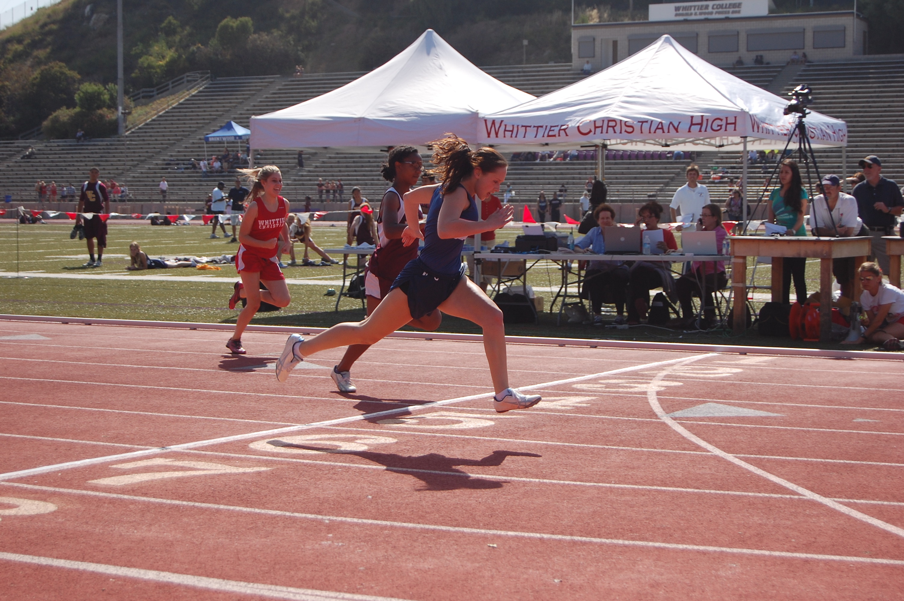 Savannah Schy, a freshman at Brentwood School, won the 100 and 200 junior varsity races at the Olympic League finals last week.