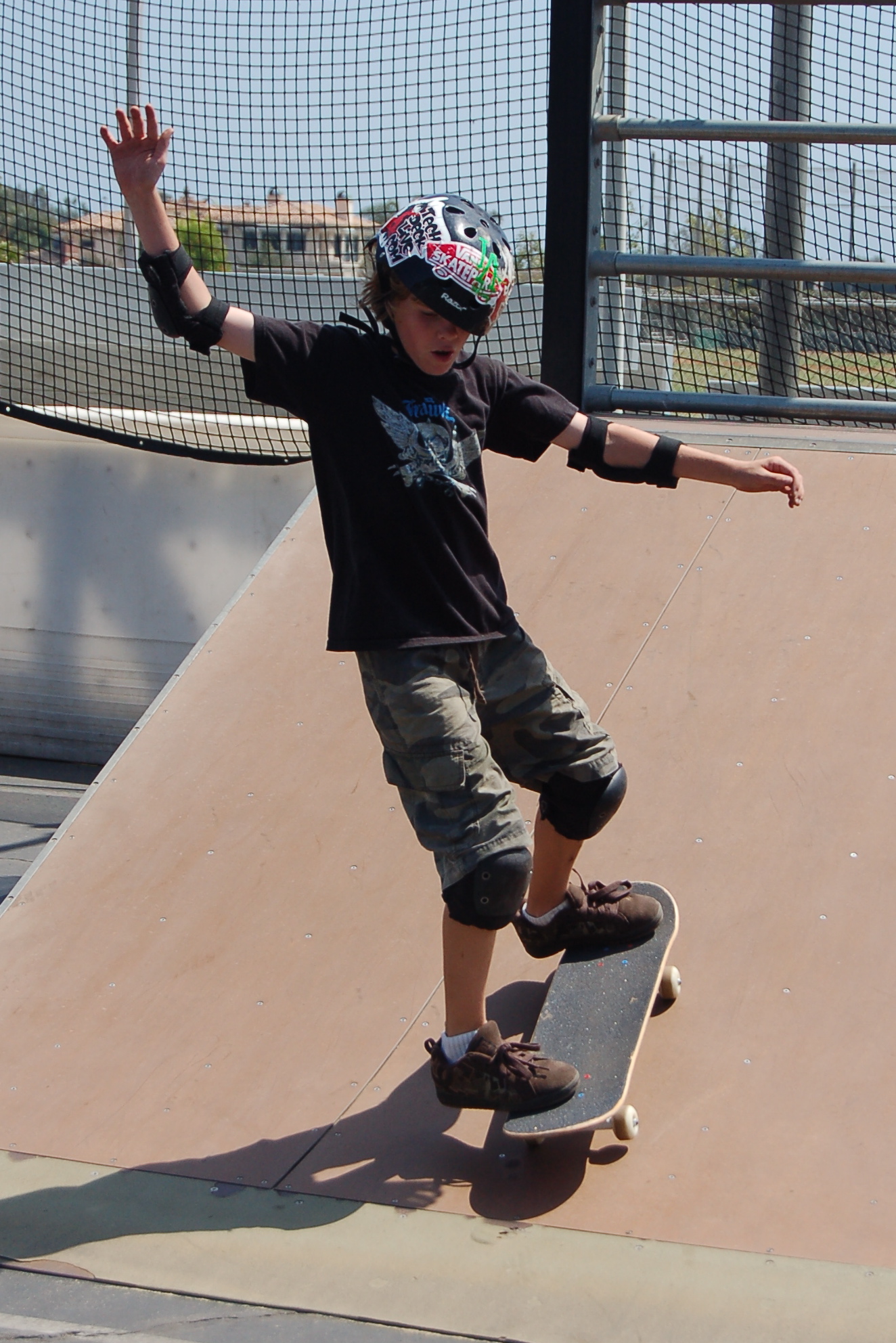 Jesse Pruitt rides his skateboard in the mobile skate park on the outdoor basketball court at the Palisades Recreation Center. The skate park is open Sundays from 12-4 p.m. Photo: Jared Rosen