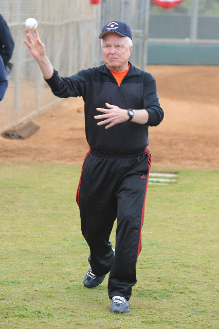 Richard Riordan tosses the ceremonial first ball to officially open the Palisades Pony Baseball Association's season Saturday at the Field of Dreams.
