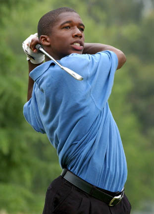 Palisades' Ashton Roberts completes his follow through during Wednesday's final round of the City Section Golf finals at Griffith Park.