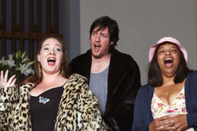 Diana Briscoe (left), Gabriel Manro and Linda Jackson rehearsed Monday evening for their upcoming performance of 