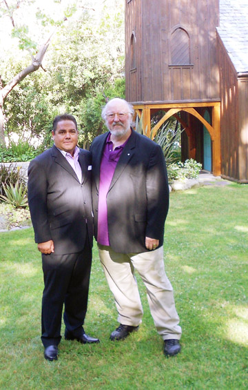Jim Buerge with Rotary Club president David Card, out in front of the Buerge Chapel on Haverford. Photo: Carol Pfannkuche
