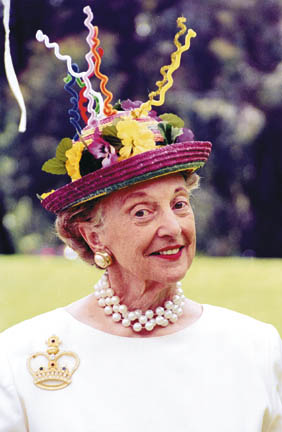 Bink Byrnes got into the spirit of things with one of her signature fun hats at the St. Matthew's spring luncheon in May 2001.  Photo: Liz Lonky