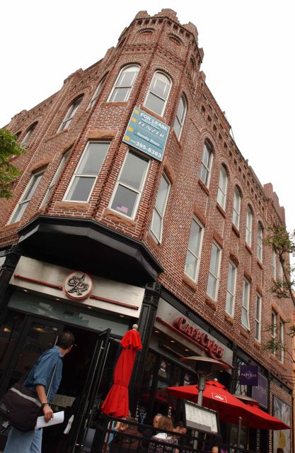 The 1893 Keller Block, 1460 Third St., is an example of Romanesque Revival, characterized by its brick and rusticated stone corner tower and arched windows.