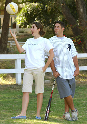 Dylan Cohen and Diana Grubb had reason to smile during a photo shoot at Will Rogers State Park, having just won this year's Post Cup Awards as outstanding senior athletes at Palisades High.