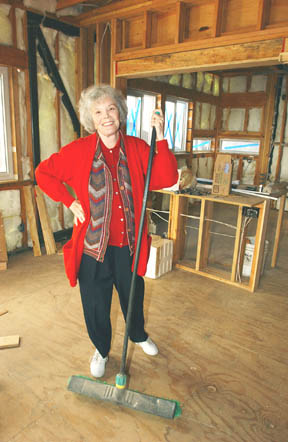 Actress Nanette Fabray at her home under construction on Swarthmore, which is within walking distance of the village.