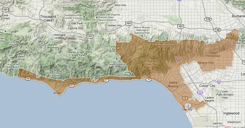 This is a first-draft map of the proposed new Assembly district encompassing Pacific Palisades. Map Courtesy Los Angeles Times and artists Allan James Vestal, Thomas Suh Lauder, Sandra Poindexter and Ben Welsh