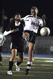 Katie van Daalen Wetters takes a shot during Palisades' 7-0 victory over Marshall in the first round of the City soccer playoffs.