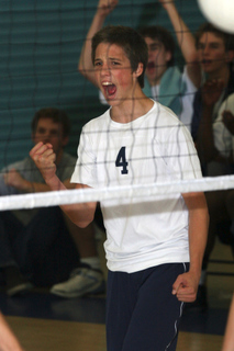 Junior Matt Hanley reacts after serving an ace in Palisades' City semifinal victory over Granada Hills Tuesday night.