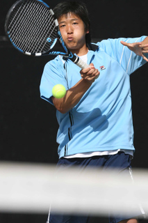 Kyung Choi rips a forehand topspin winner for Palisades, which beat Loyola 15-3 in a Bay Area Classic match on Monday.