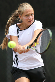 Anna Chakvetadze hits a backhand while training at the PTC last week. The 21-year-old Russian was honing her skills for next week's U.S. Open in New York.