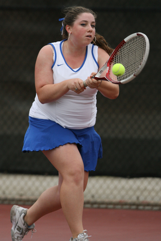 Rose Schlaff hits a groundstroke against Venice Wednesday. She won her match at No. 3 doubles in the Dolphins' 6-1 quarterfinal victory.