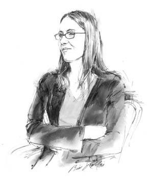 Alyson Sena. Drawing by courtroom artist and Palisadian Bill Robles