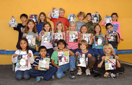 Each student at Palisades Elementary was given a cut-out of a blue dog, a 9