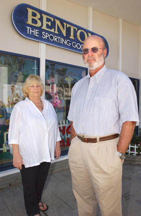 Bob Benton, embattled owner of Bentons, The Sport Shop, with his general manager/buyer of 20 years, Dottie Henkle, who raised her four children here in the Palisades.