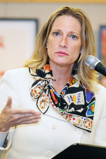 Assemblywoman Betsy Butler listens to a question at last Thursday's Community Council meeting. Rich Schmitt/Staff Photographer