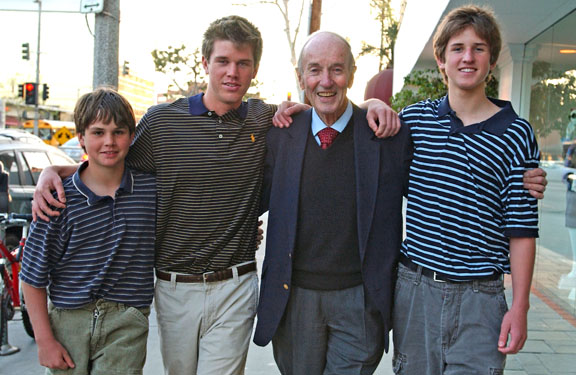 Veteran KTLA reporter Stan Chambers with his Palisadian grandsons, Brett, Chris and Patrick Elder. Not pictured are Stan's Palisadian grandsons Henry and Joseph Elder. Henry will be attending Pepperdine University in the fall.