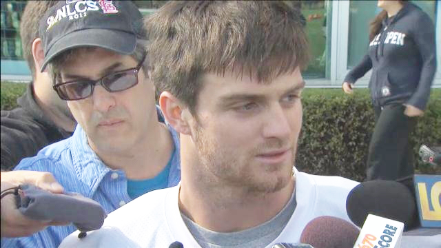 Palisadian Chris Conte, a safety for the Chicago Bears, speaks to reporters on October 14 prior to his first career start. Photo: CSN Chicago