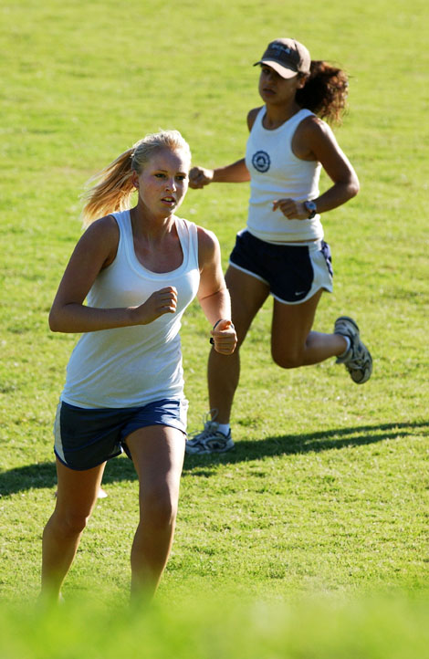 Palisades High's Melina Vanos (front) and Nicole Mahanian practice at Will Rogers State Park.
