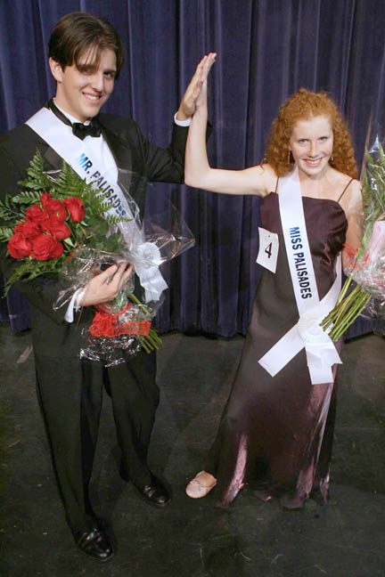 Palisades High junior Wyn Delano and sophomore Sabrina Giglio congratulate each other for being named the 2009 Mr. and Miss Palisades at last Wednesday's competition at Pierson Playhouse.