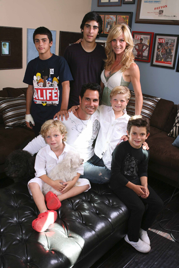 Actor Don Diamont (center) and his family at their Santa Monica Canyon home. Left to right, standing: Alexander, Sasha and wife Cindy Ambuehl. Seated: Davis, Anton and Luca. Not pictured: Lauren and Drew.