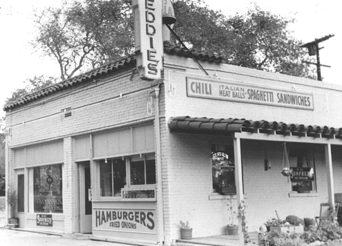 This summer, Don Cranford learned that a restaurant called Eddie's Chili Verde once occupied the building where his restaurant, The Golden Bull, stands today on West Channel Road in Santa Monica Canyon. Originally built in 1924, the building first served as the branch office of Santa Monica real estate agent Frank E. Bundy (of Bundy Avenue fame), and later as Ted's Grill before the 1938 flood devastated the Canyon and Ted's relocated to Entrada.   Photo: Courtesy the Pacific Palisades Historical Society.