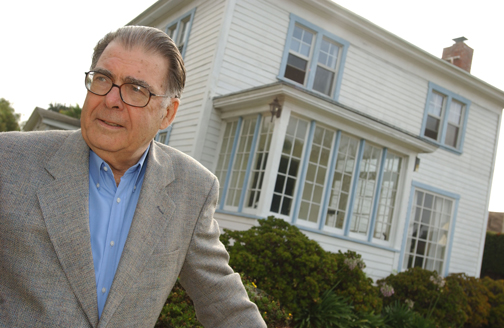 UCLA Professor Ehrhard (Ted) Bahr stands in front of the home on 26th Street, where Bertolt Brecht lived from 1942 to 1947.