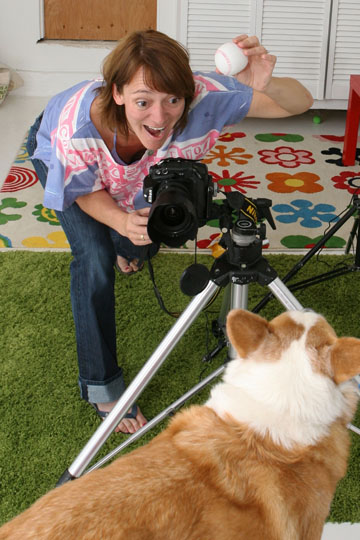 An animated Jennifer Cawley in her Pacific Palisades studio with that day's cover girl.	Rich Schmitt/Staff Photographer
