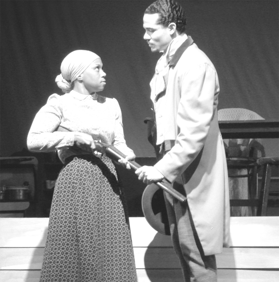Markietha Ka'Von as Sophie and Justin Biko as Frank go head-to-head in 'Flyin' West,' running through February 17 at the Morgan-Wixson Theatre. Photo: Teresa Dowell Vest