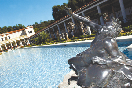 The Getty Villa reopened in January after being closed for renovation and a rededication to Greek, Etruscan and Roman art. This view of the museum takes in the formal outer peristyle garden.