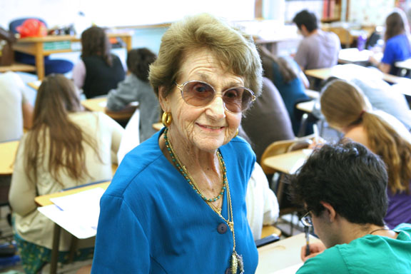 Palisades High English teacher Rose Gilbert in her classroom on Monday. She has taught at PaliHi since the school opened in 1961, and has donated $2 million towards the Maggie Gilbert Aquatic Center (named in honor of her late daughter), scheduled for completion late next March.