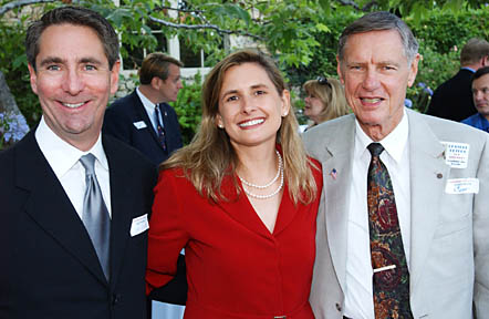 State Assembly candidate Heather Peters flanked by her husband, Jeff Bonhach (left) and Pacific Palisades Republican Club president Curt Baer (right) at a fundraiser held last week in the Huntington Palisades.