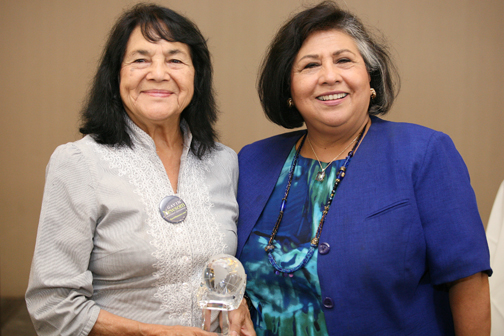 Dolores Huerta, left, co-founder of the United Farm Workers, with County Supervisor Gloria Molina, who presented Huerta with the Bob Berke Award for Human Rights. Photo: Margaret Molloy