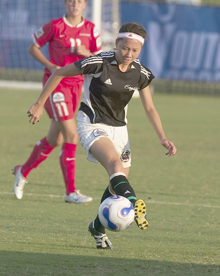 Amanda Lisberger takes a throw-in at the Region IV Soccer Championships in Las Vegas.