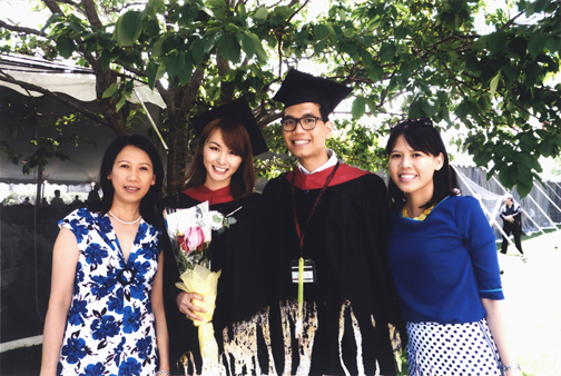 (Left to right) Michelle Luong, her son Brian, Dagny Zhu and Michelle's daughter Vivian Luong at the couple's dual graduation at Harvard in May. Zhu graduated from Harvard Medical School and is now an ophthalmology resident at USC.