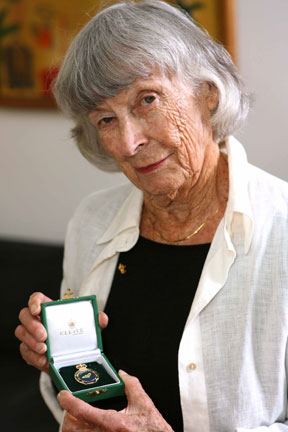 Palisadian Betty Lussier displays the medal she received from British Prime Minister Gordon Brown at 10 Downing Street recognizing the surviving members of the Air Transport Auxiliary during World War II.