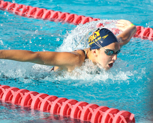Paly's Allison Merz swims the 100 butterfly at the YMCA Swimming and Diving Championships April 5 in Fort Lauderdale, Florida.