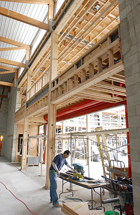 FRAMEWORK FOR YOUNG STUDENTS: A skybox overlooking the basketball court is part of Village School's new sports and arts facility, which is set to open in June.  The project, designed by Ardie Tavangarian, also includes a music/drama room, an art room with space for a pottery kiln, and a dance studio with a mirrored wall and exercise bars.