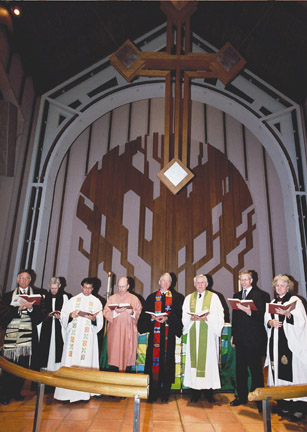 Clery representatives from seven religious institutions in Pacific Palisades deliver their traditional Prayer for Unity at Monday's Interfaith Service.