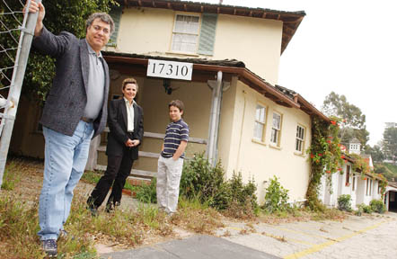 New West Chairman David Eagle with Christina Porter and her son Jack, who is a 6th grader at the school's Pico site, stand at the Santa Ynez Inn site, located at Sunset and Los Liones.