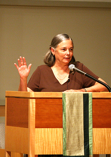 Assemblywoman Fran Pavley (D-Agoura Hills) spoke at the eco forum at the Palisades Presbyterian Church this week. Photo by Patricia Williams.