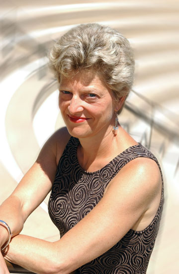 Director Carey Perloff takes a timeout from rehearsals for 'Elektra' in the Getty Villa's outdoor theater.