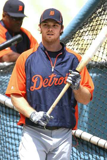 Detroit's Brennan Boesch looks to the stands during batting practice before the Tigers 7-5 win over the Dodgers on June 22. Boesch went 4-for-9 in the series	   Rich Schmitt/Staff Photographer