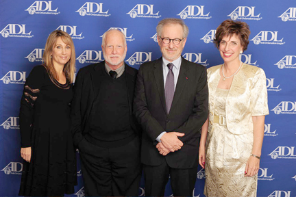 DreamWorks CEO Stacey Snider, actor Richard Dreyfuss, honoree Steven Spielberg and ADL Regional Director Amanda Susskind at the Anti-Defamation League banquet. Photo: Robert Lurie