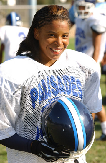 Utopia Kates is a starting receiver and captain on Palisades' frosh/soph football squad. She is one of two girls on the roster this fall.